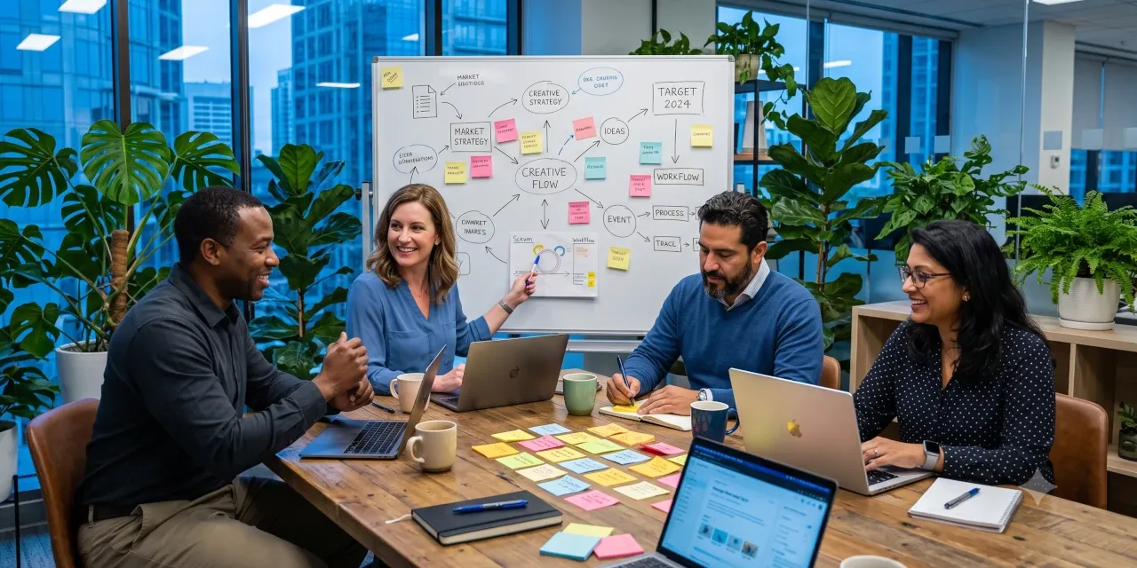 Illustration of people collaborating to design something awesome.